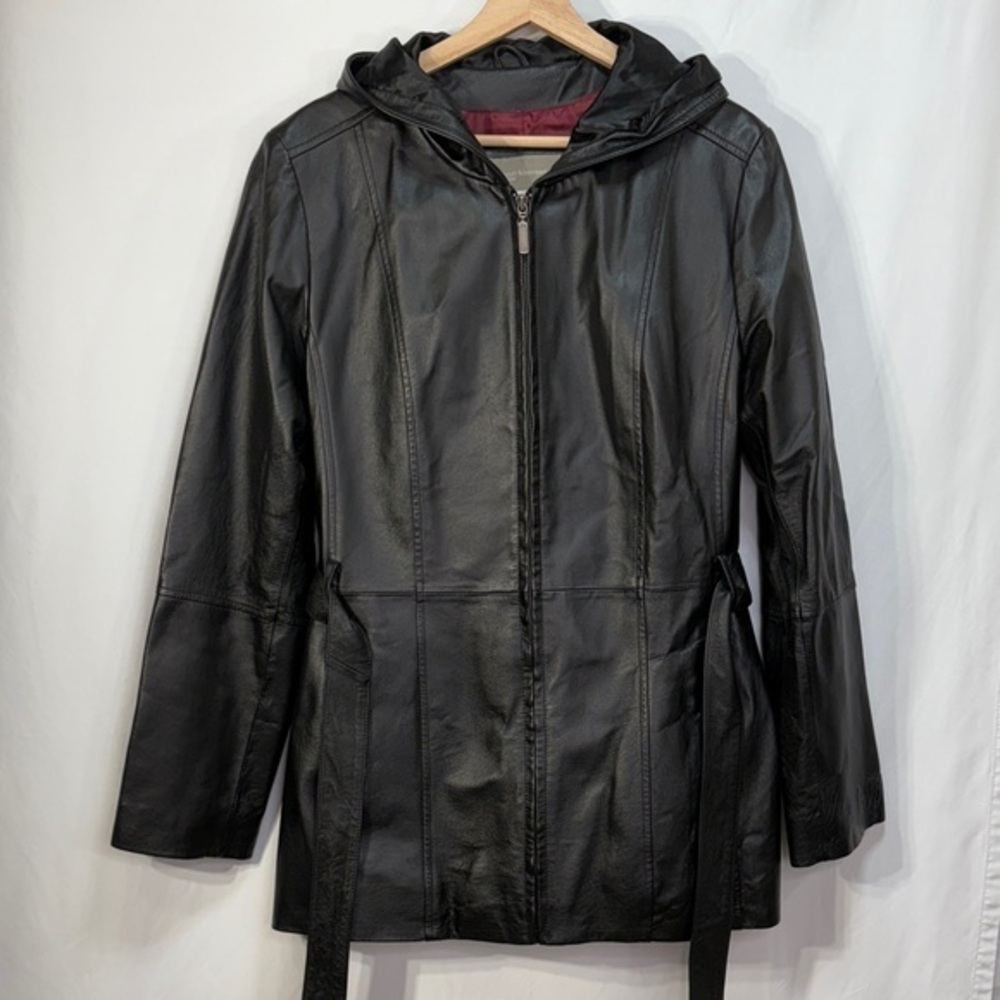 ☁️Croft & Barrow Black Leather Hooded Jacket: